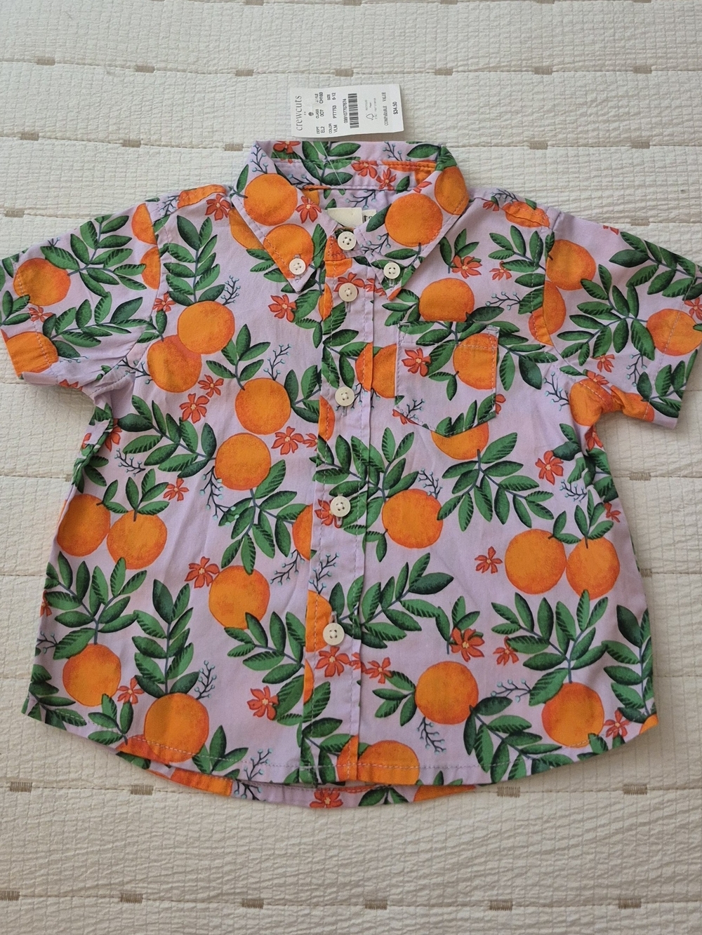 Crewcuts Lavender Short Sleeve Button-Down with Orange Grove Print